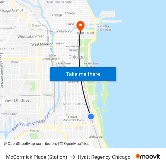 McCormick Place (Station) to Hyatt Regency Chicago map