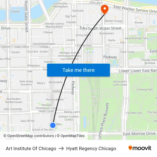 Art Institute Of Chicago to Hyatt Regency Chicago map