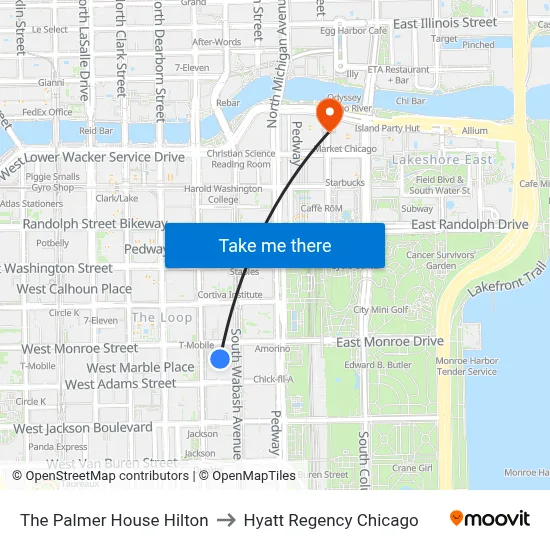 The Palmer House Hilton to Hyatt Regency Chicago map