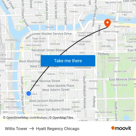 Willis Tower to Hyatt Regency Chicago map