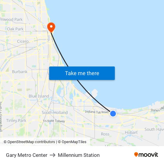 Gary Metro Center to Millennium Station map