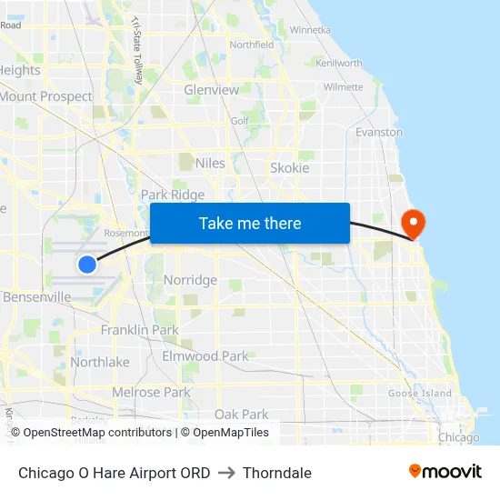 Chicago O Hare Airport ORD to Thorndale map