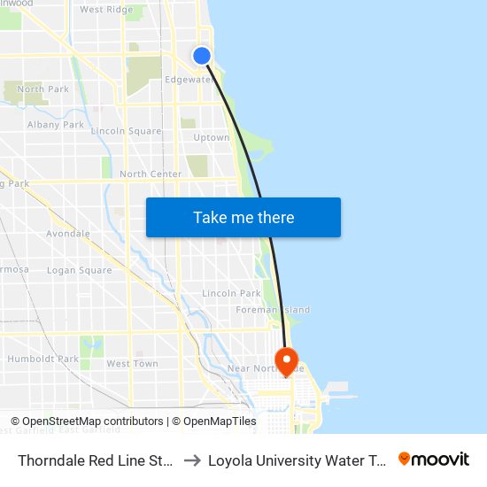 Thorndale Red Line Station (West) to Loyola University Water Tower Campus map