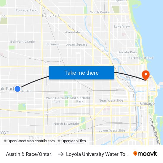 Austin & Race/Ontario (North) to Loyola University Water Tower Campus map
