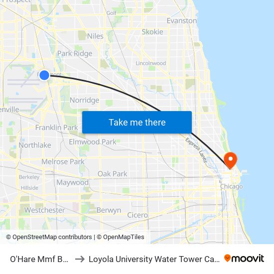 O'Hare Mmf Bay 9 to Loyola University Water Tower Campus map