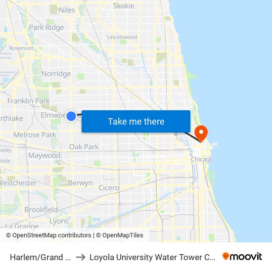 Harlem/Grand (Se) to Loyola University Water Tower Campus map