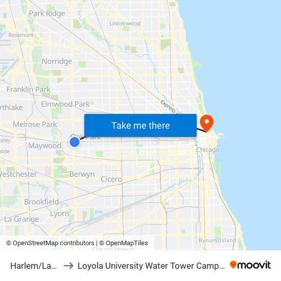 Harlem/Lake to Loyola University Water Tower Campus map