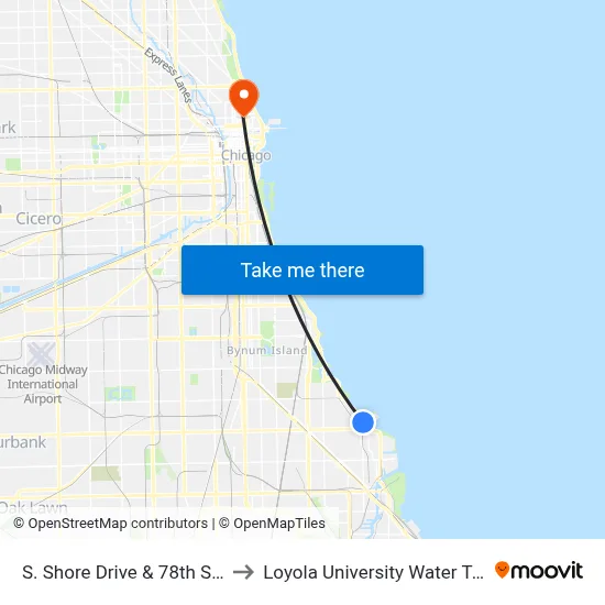 S. Shore Drive & 78th Street (South) to Loyola University Water Tower Campus map