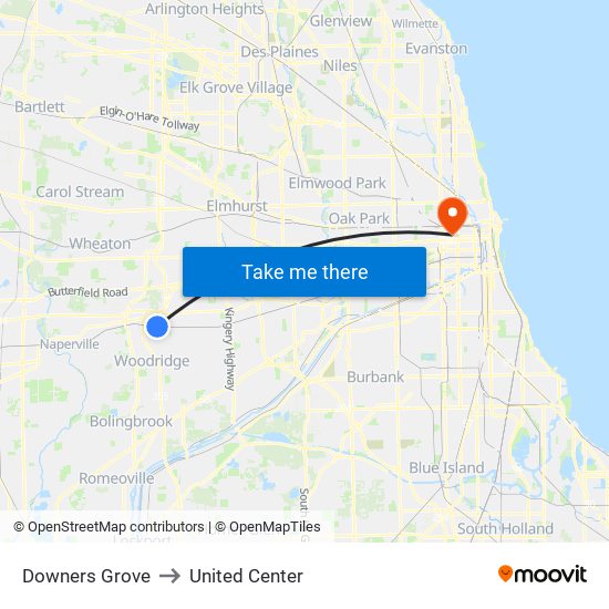 Downers Grove to United Center map