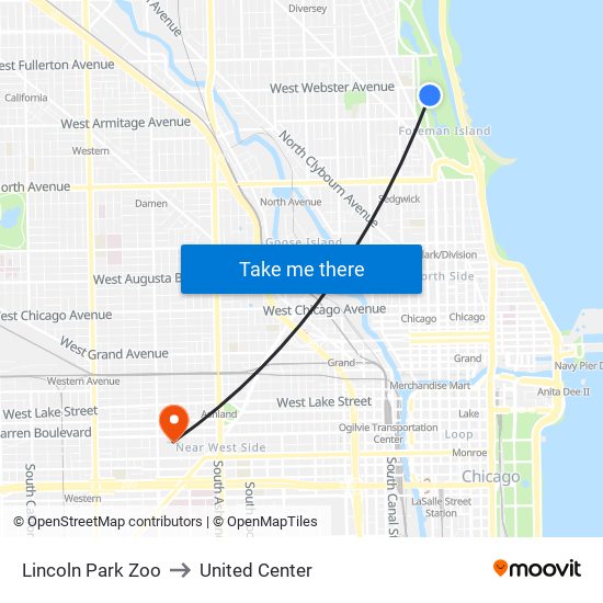 Lincoln Park Zoo to United Center map