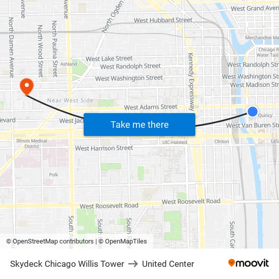 Skydeck Chicago Willis Tower to United Center map