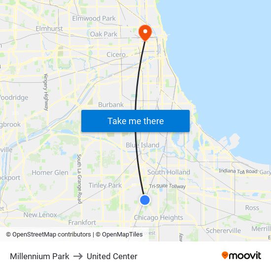 Millennium Park to United Center map