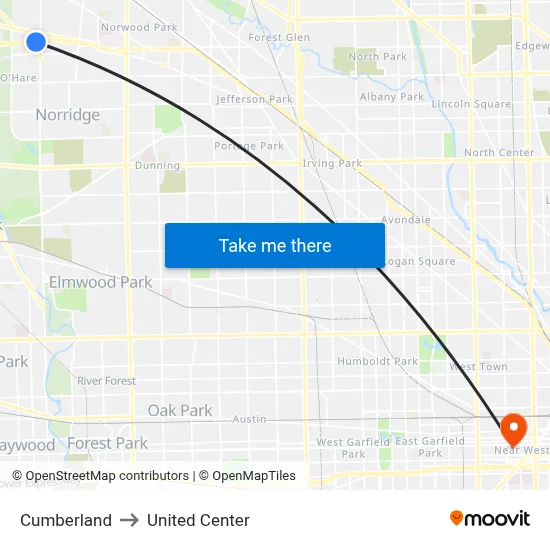 Cumberland to United Center map