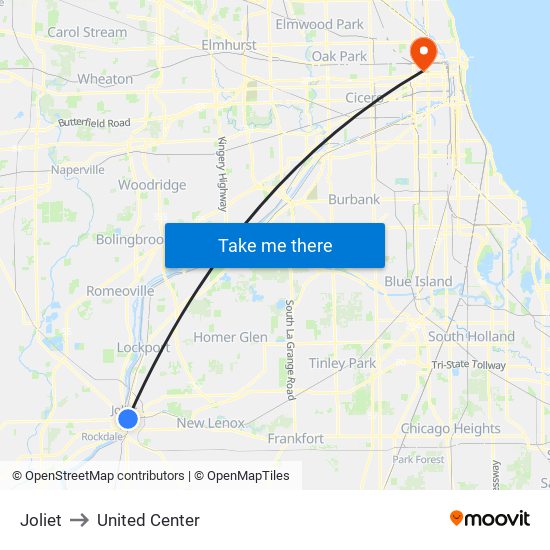 Joliet to United Center map