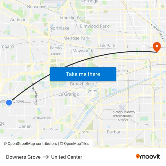 Downers Grove to United Center map
