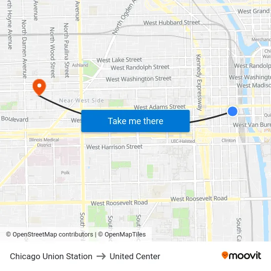 Chicago Union Station to United Center map