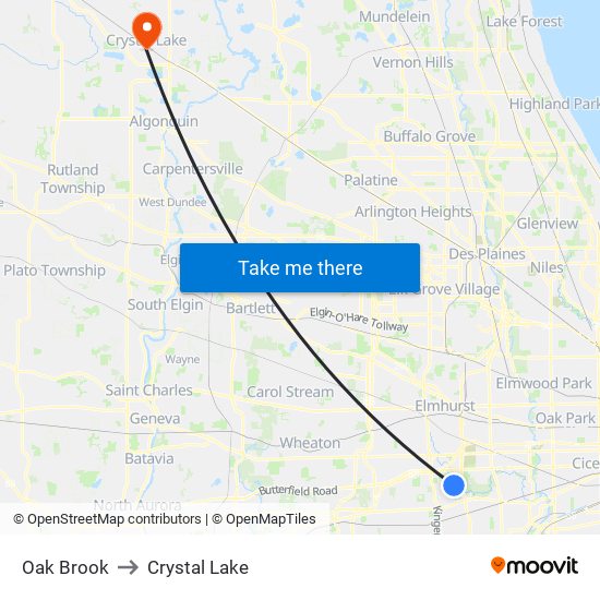 Oak Brook to Crystal Lake map