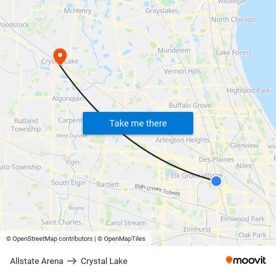 Allstate Arena to Crystal Lake map