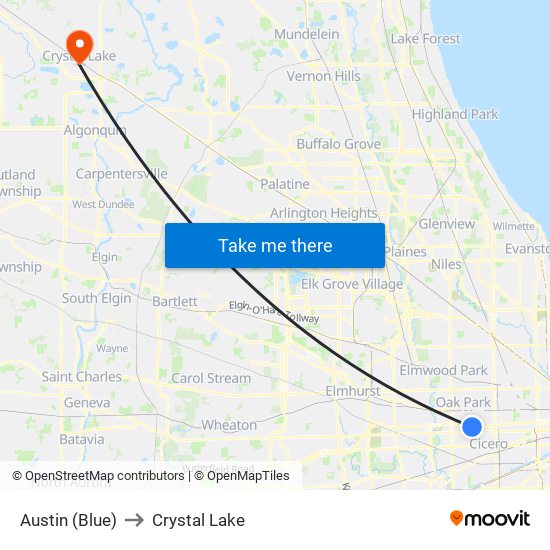 Austin (Blue) to Crystal Lake map