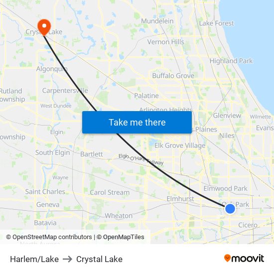 Harlem/Lake to Crystal Lake map