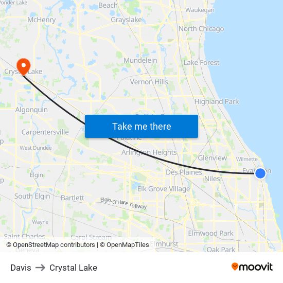 Davis to Crystal Lake map