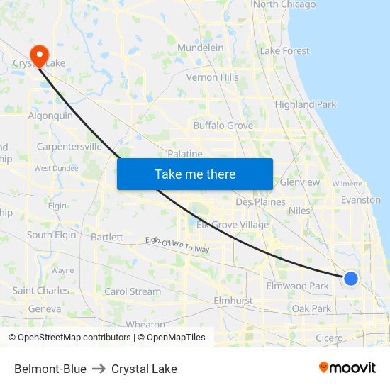 Belmont-Blue to Crystal Lake map