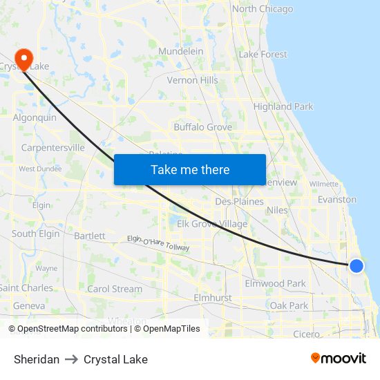 Sheridan to Crystal Lake map