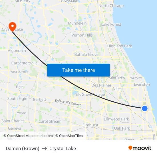 Damen (Brown) to Crystal Lake map