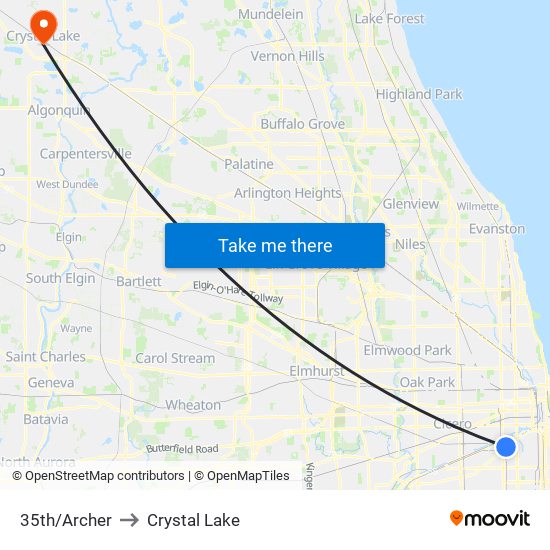 35th/Archer to Crystal Lake map