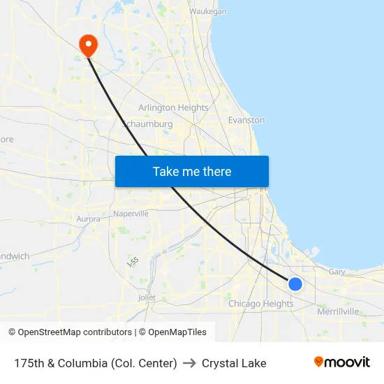 175th & Columbia (Col. Center) to Crystal Lake map