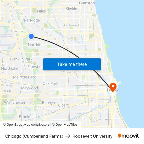 Chicago (Cumberland Farms) to Roosevelt University map