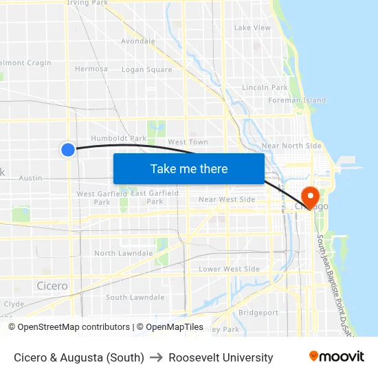 Cicero & Augusta (South) to Roosevelt University map