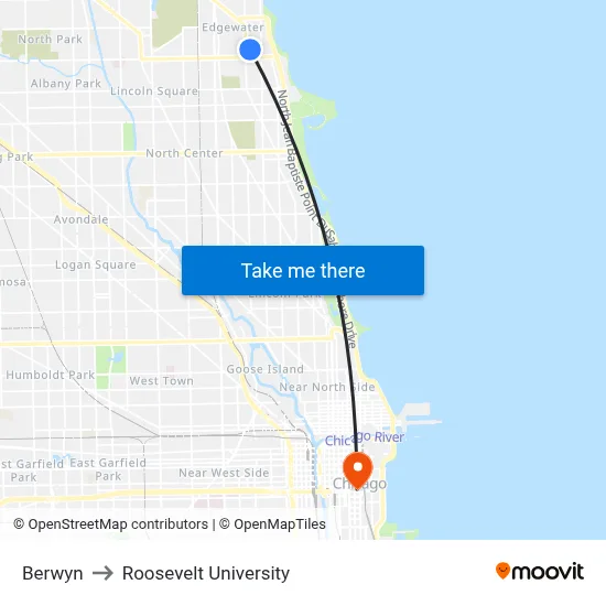 Berwyn to Roosevelt University map