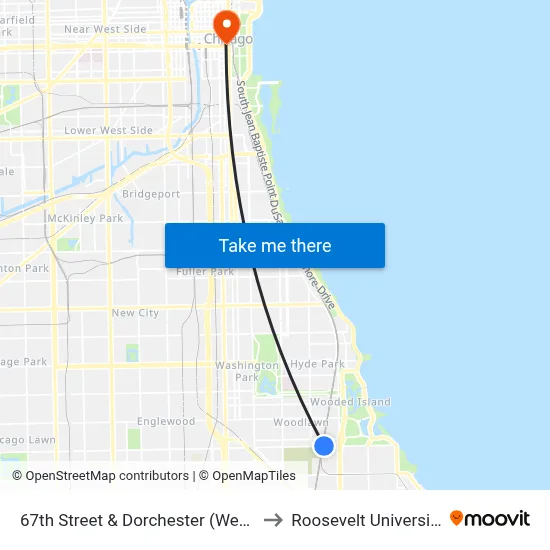 67th Street & Dorchester (West) to Roosevelt University map