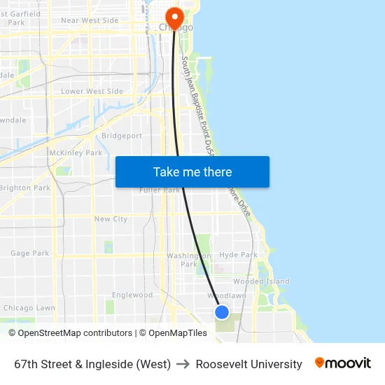 67th Street & Ingleside (West) to Roosevelt University map