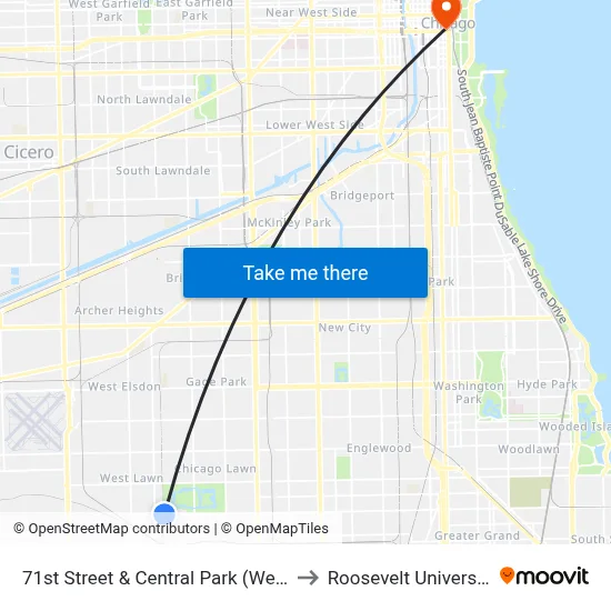 71st Street & Central Park (West) to Roosevelt University map