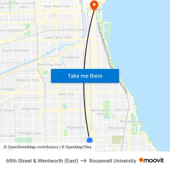 69th Street & Wentworth (East) to Roosevelt University map