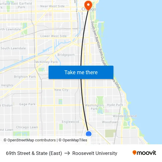 69th Street & State (East) to Roosevelt University map