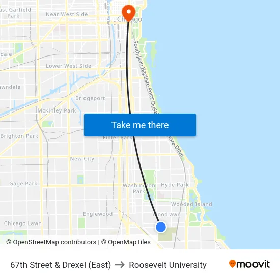 67th Street & Drexel (East) to Roosevelt University map