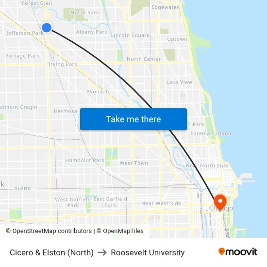 Cicero & Elston (North) to Roosevelt University map