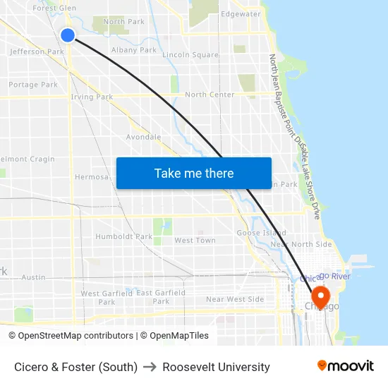 Cicero & Foster (South) to Roosevelt University map