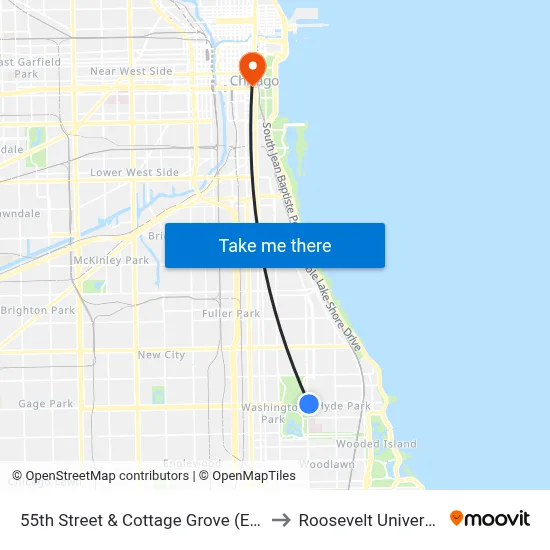 55th Street & Cottage Grove (East) to Roosevelt University map