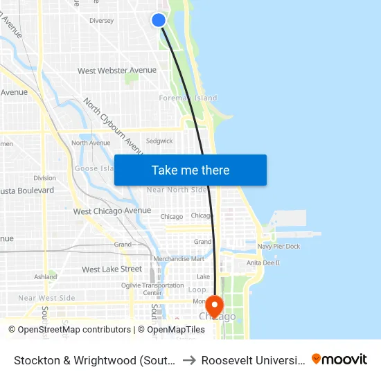 Stockton & Wrightwood (South) to Roosevelt University map