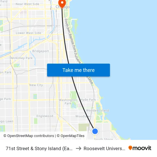 71st Street & Stony Island (East) to Roosevelt University map