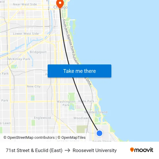 71st Street & Euclid (East) to Roosevelt University map