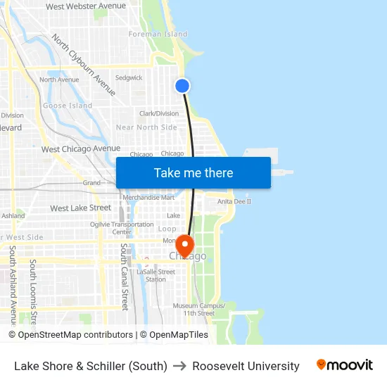 Lake Shore & Schiller (South) to Roosevelt University map