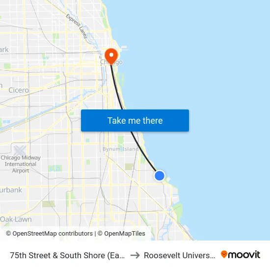 75th Street & South Shore (East) to Roosevelt University map