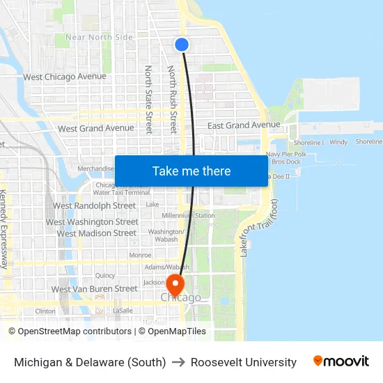Michigan & Delaware (South) to Roosevelt University map