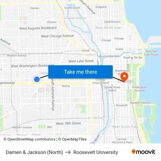 Damen & Jackson (North) to Roosevelt University map