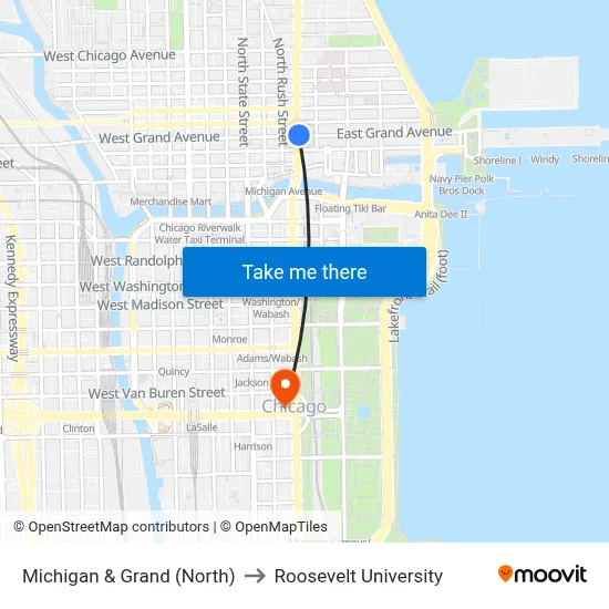 Michigan & Grand (North) to Roosevelt University map